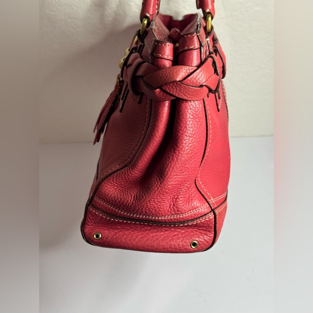 Coach Y2K Hampton Red Pebbled Leather Carryall Satchel Tote Shoulder Bag - Picture 6 of 15